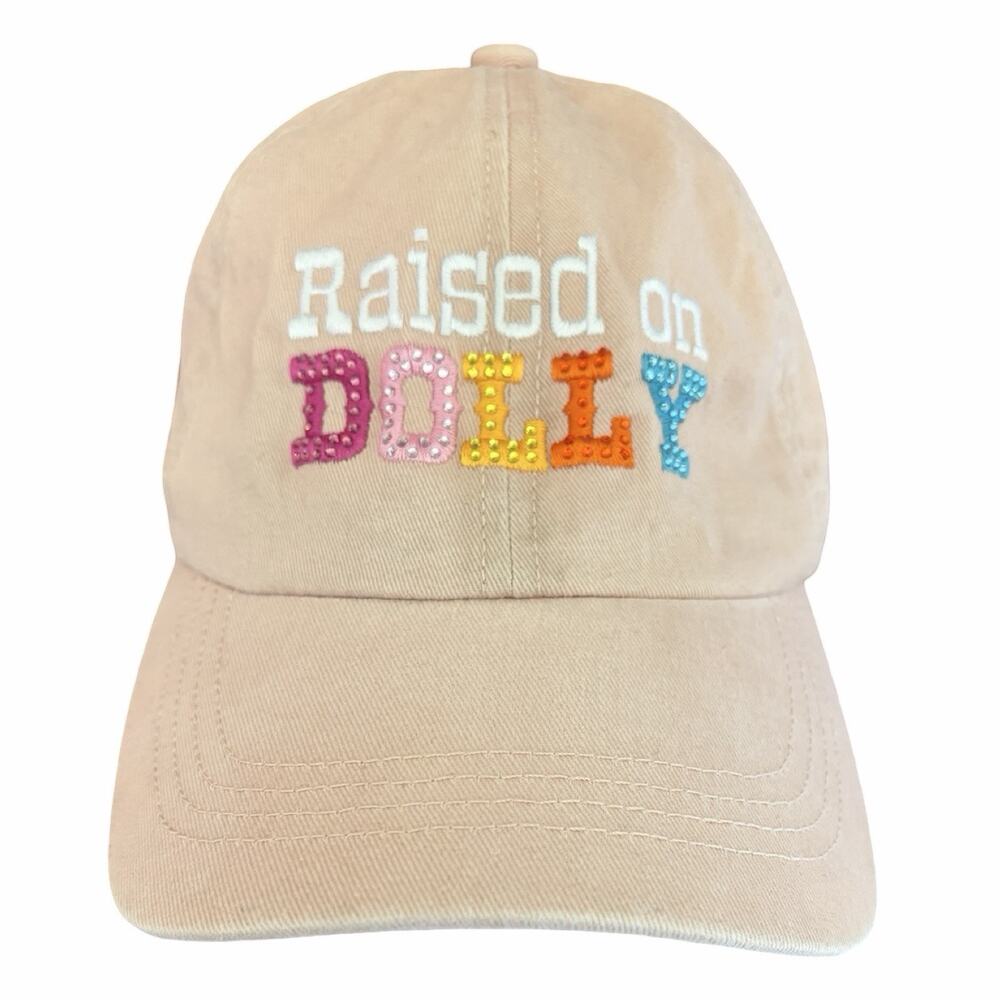 David & Young Raised on Dolly Parton Rhinestone Hat Tan Western Cowgirl Cap OS